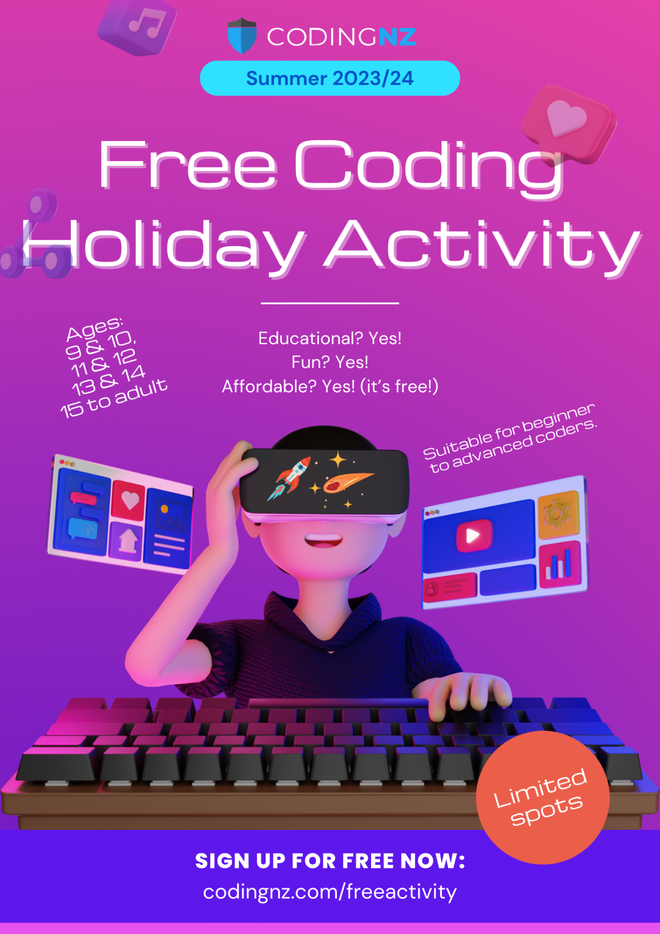 FREE Coding NZ summer holiday workshops
