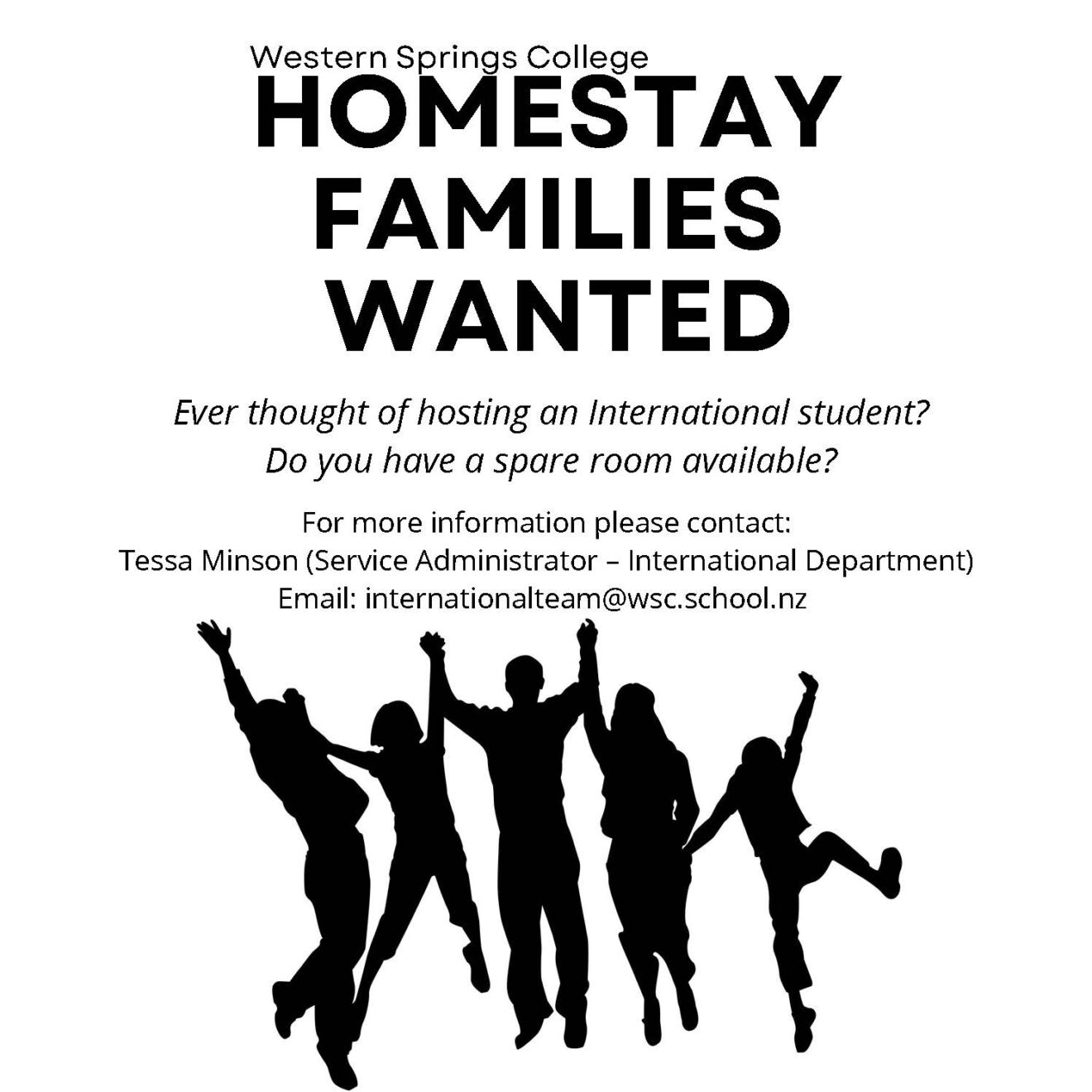 Western Springs College - Homestay Families Wanted